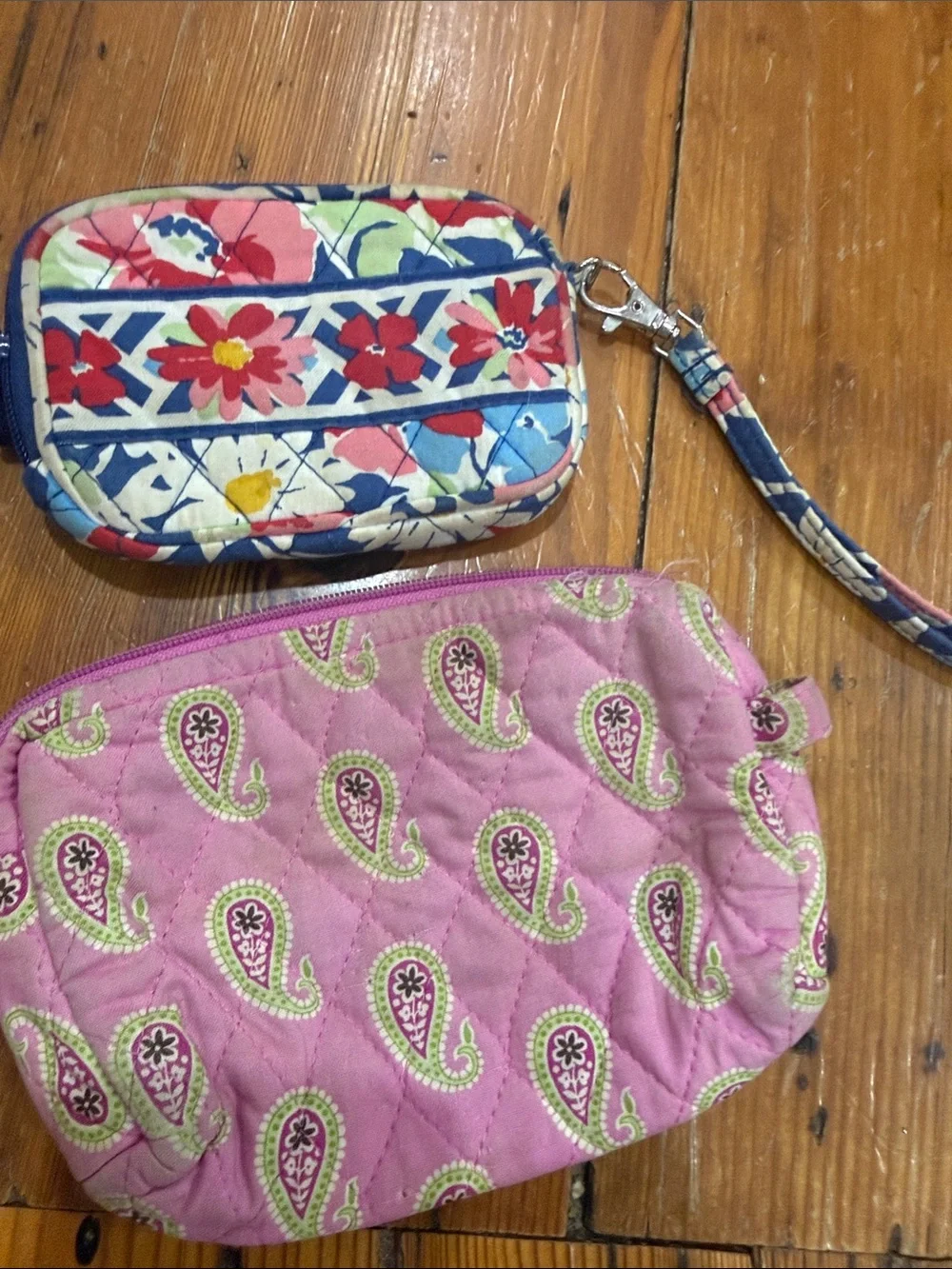 Vera Bradley Pink Paisley Quilted Wristlet with Floral Coin Pouch